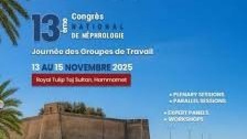 المؤتمر الوطني ال13 للجمعية التونسية لطب الكلى وتصفية الدم وزرع الكلى من 13 الى 15 نوفمبر بالحمامات
