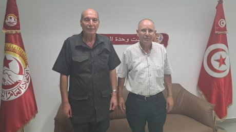 لدى استقباله من طرف الأخ الأمين العام : القيادي بالجبهة الشعبية لتحرير فلسطين ماهر الطاهر يحيي الاتحاد على دعمه المتواصل للقضية الفلسطينية